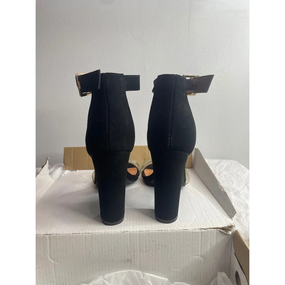 Black Suede Clear Strap Block Heel Ankle Strap Sandals Size 8 - Picture 5 of 6